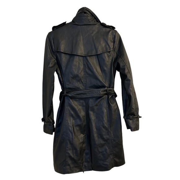 Women Faux Leather Trench Coat with Belt - Picture 8 of 13